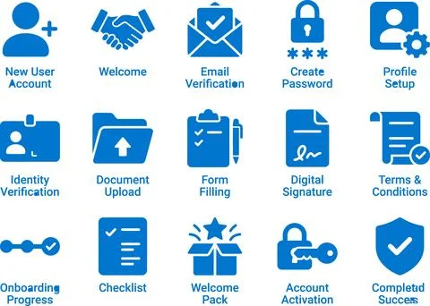 Digital User Onboarding Process Icons Set Illustrating Account Setup Steps Stock Illustration
