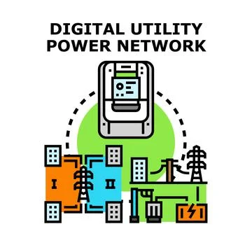 Digital utility power network connecting energy sources Stock Illustration
