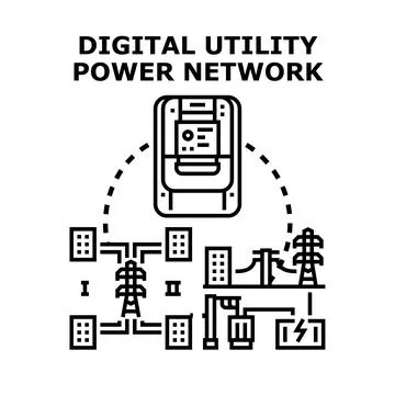 Digital utility power network connecting energy sources Stock Illustration