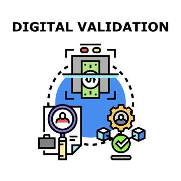 Digital validation process checking document identity and financial security Stock Illustration