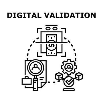 Digital validation process checking document identity and financial security Stock Illustration