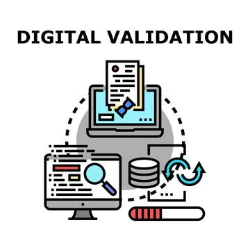 Digital validation process workflow on various devices Stock Illustration