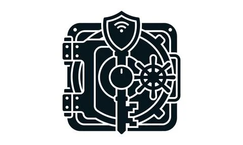 A digital vault door and secure key representing cyber security Stock Illustration