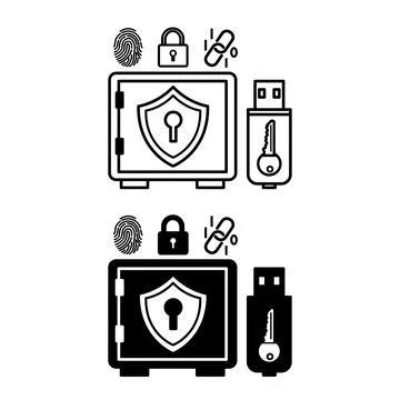 Digital Vault Lock Icons. Line and Glyph Vector Illustrations. High-Securit.. Stock Illustration