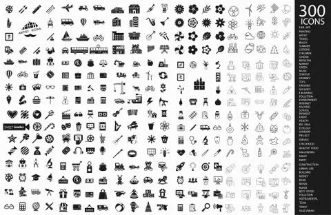 Digital vector 300 black icons Ilustración de archivo