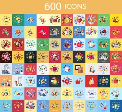 Digital vector 600 color icons set Ilustración de archivo