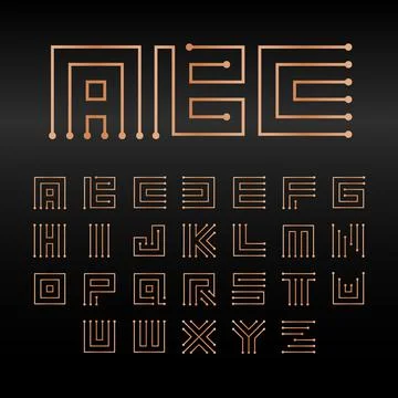 Digital vector alphabet, isolated abstract technology font. Microchip ABC logo Stock Illustration