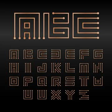 Digital vector alphabet, isolated abstract technology font. Microchip ABC logo Stock Illustration