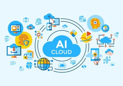 Digital vector artificial intelligence cloud icon Stock Illustration