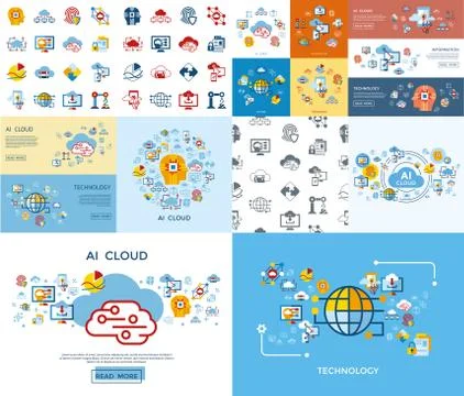 Digital vector artificial intelligence cloud icon Stock Illustration