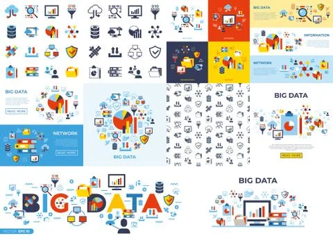 Digital vector big data icons set Stock Illustration