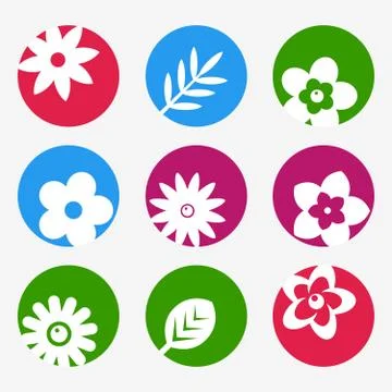 Digital vector blue flowers set icons Stock Illustration