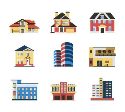 Digital vector blue red city buildings Ilustración de archivo