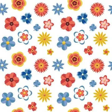 Digital vector blue red flowers set Illustrazione stock