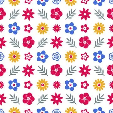 Digital vector blue red flowers set Stock Illustration