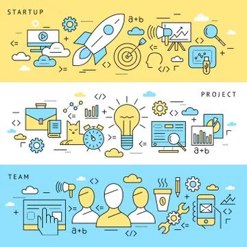 Digital vector blue startup business icons Stockillustratie