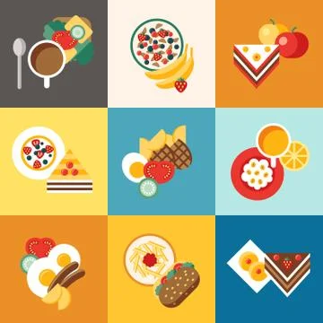 Digital vector breakfast meal fresh food and drink Ilustración de archivo
