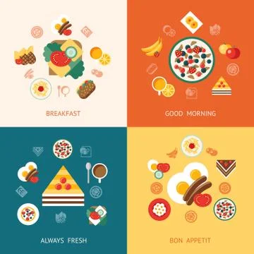 Digital vector breakfast meal fresh food and drink Stock Illustration