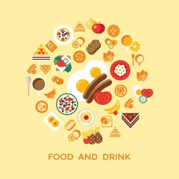Digital vector breakfast meal fresh food and drink Stock Illustration