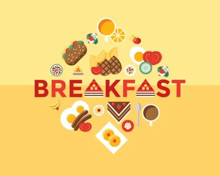 Digital vector breakfast meal fresh food and drink Ilustración de archivo