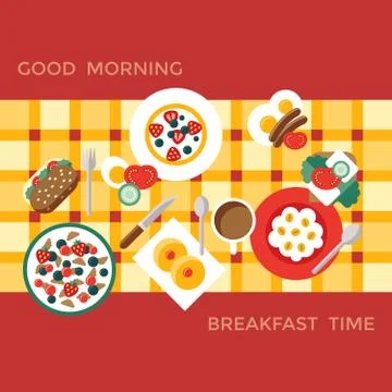 Digital vector breakfast meal fresh food and drink Stock Illustration