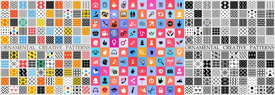 Digital vector color geometric universal patterns Illustrazione stock