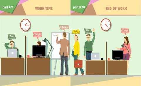 Digital vector company work time and end of work Stock Illustration