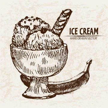 Digital vector detailed line art sundae ice Stock Illustration