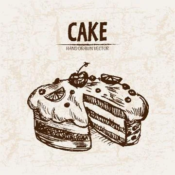 Digital vector detailed line art sliced cake Illustrazione stock