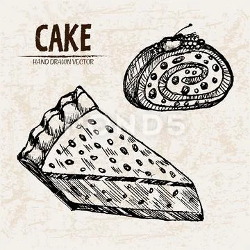 Digital vector detailed line art cake roll Stock Illustration