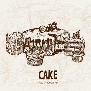 Digital vector detailed line art sliced cake Illustrazione stock