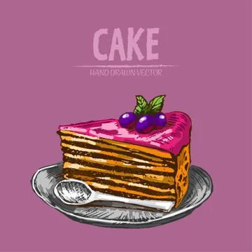Digital vector detailed line art slice of cake Stockillustratie