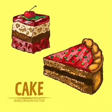 Digital vector detailed line art cake slices Illustrazione stock