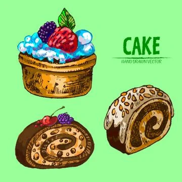 Digital vector detailed line art cake 스톡 일러스트