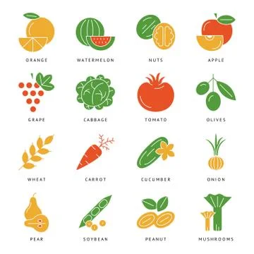 Digital vector green vegetable icons set Illustrazione stock