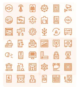 Digital Vector Icon Library with 42 Regular Line Retina Ready PIXEL Perfect.. Stock Illustration