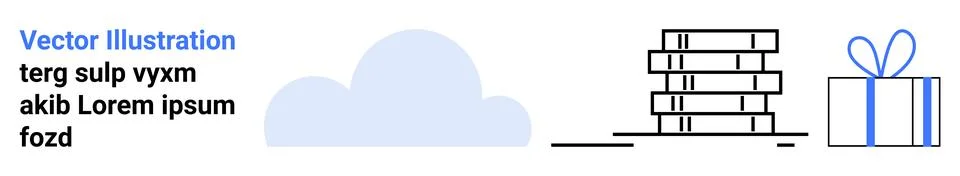 Digital Vector Illustration Highlighting Cloud Storage, Bookstack, and Gift B Stock Illustration