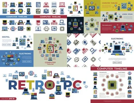 Digital vector personal computer timeline Stock Illustration