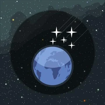 Digital vector planet earth icon with falling Stock Illustration