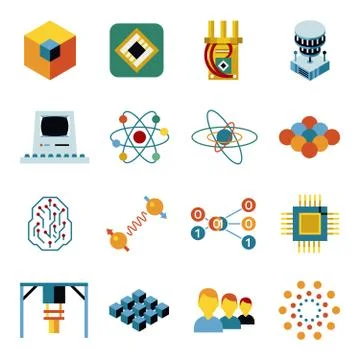 Digital vector quantum computing icon set Stock Illustration