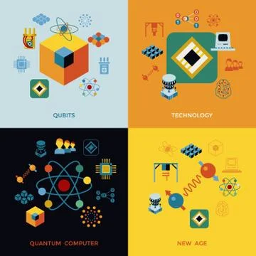 Digital vector quantum computing icon set Stock Illustration