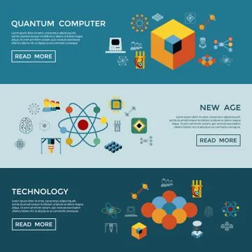 Digital vector quantum computing icon set Stock Illustration