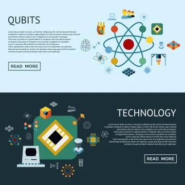 Digital vector quantum computing icon set Stock Illustration