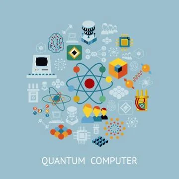 Digital vector quantum computing icon set Stock Illustration