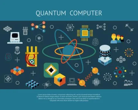 Digital vector quantum computing icon set Stock Illustration