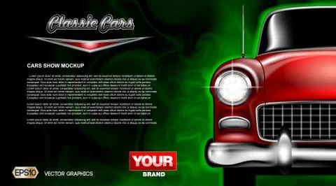 Digital vector red old classic car close Stock Illustration