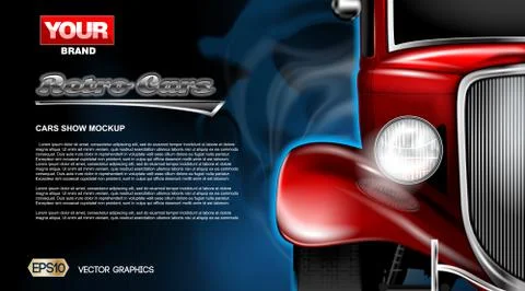 Digital vector red old retro car close up mockup Stock Illustration