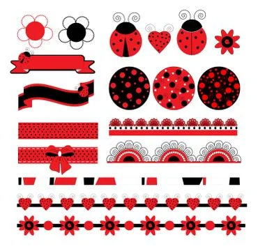 Digital vector scrapbook with ladybug Stock Illustration