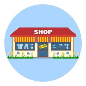 Digital vector shop storefront with open sign Stock Illustration