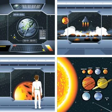 Digital vector silver cosmos ship icons Stock Illustration